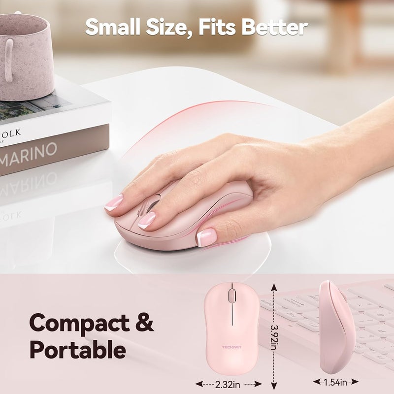 TECKNET Wireless Mouse for Laptop, 2.4G Silent Computer Mouse Quiet Click with 5 DPI Levels,Contoured Grip,Small Portable 30 Months Battery Cordless Mice for PC, Chromebook, Mac - Pink - Image 3